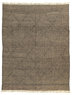 Grand Tapis Afghan ethnique chic Rectangulaire 297x384 Laine Beige Noir Avec franges Motif losanges The Handwoven 
