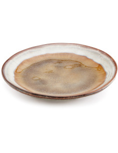Assiette à dessert rustique chic Ronde 17 cm Céramique Vert de gris Marron foncé Beige The Comporta 