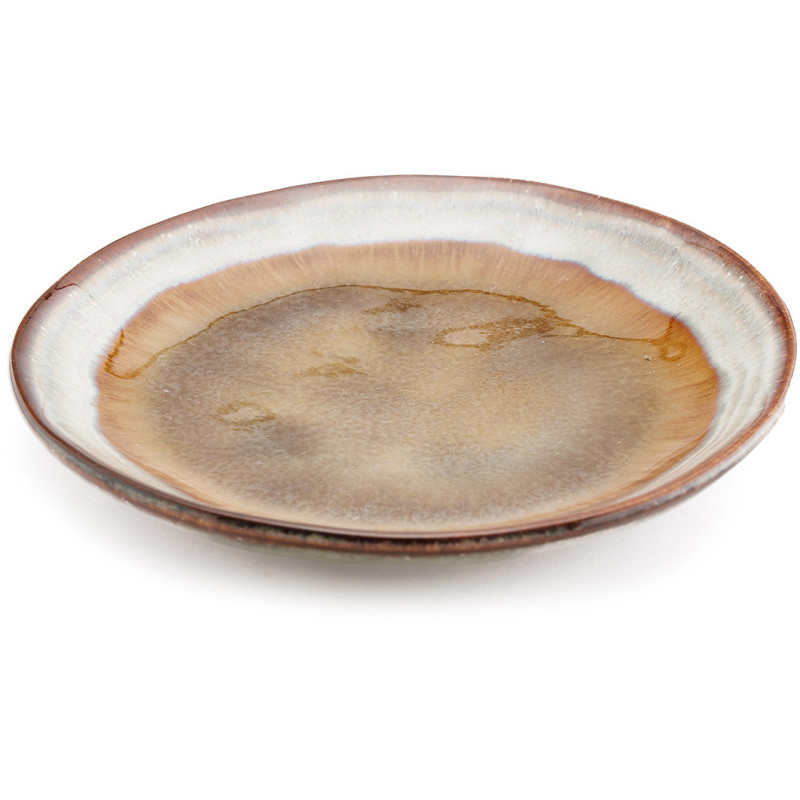 Assiette à dessert rustique chic Ronde 17 cm Céramique Vert de gris Marron foncé Beige The Comporta 