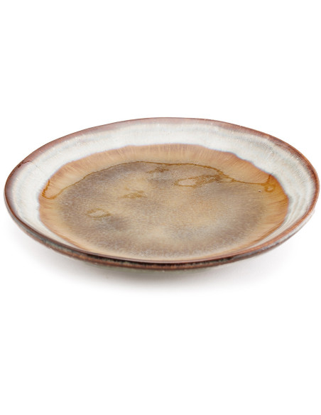 Assiette à dessert rustique chic Ronde 17 cm Céramique Vert de gris Marron foncé Beige The Comporta 