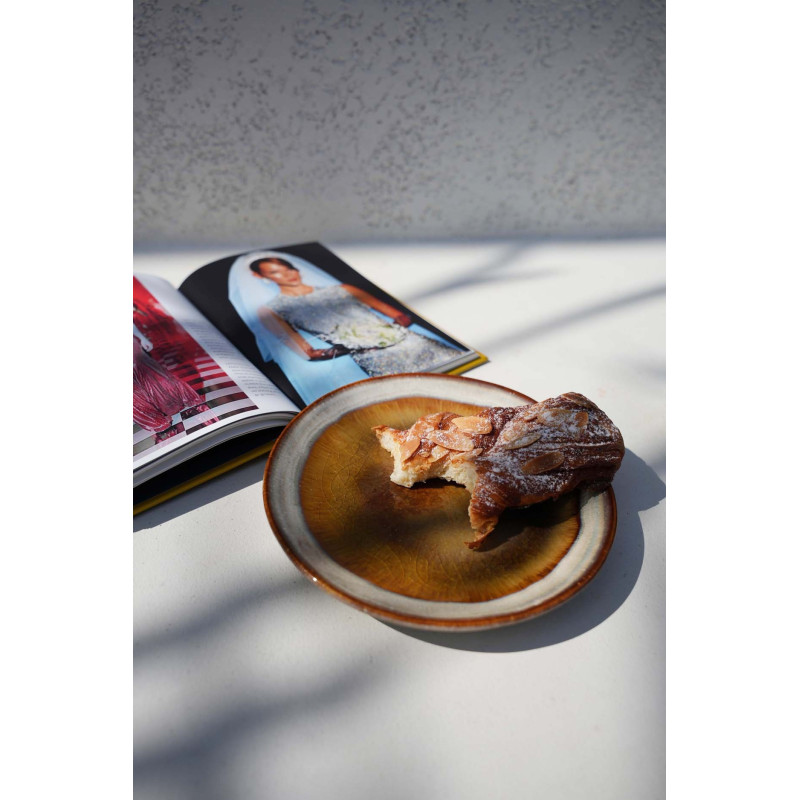 Assiette à dessert rustique chic Ronde 17 cm Céramique Vert de gris Marron foncé Beige The Comporta 