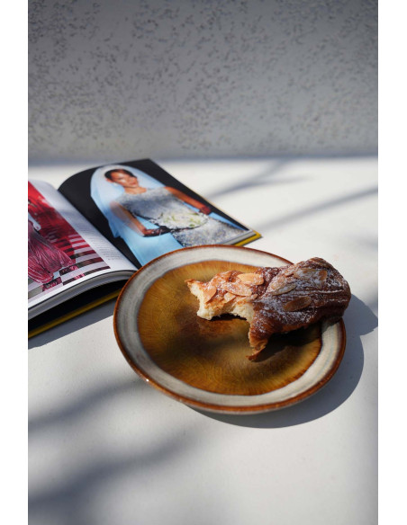 Assiette à dessert rustique chic Ronde 17 cm Céramique Vert de gris Marron foncé Beige The Comporta 