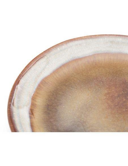 Assiette à dessert rustique chic Ronde 17 cm Céramique Vert de gris Marron foncé Beige The Comporta 