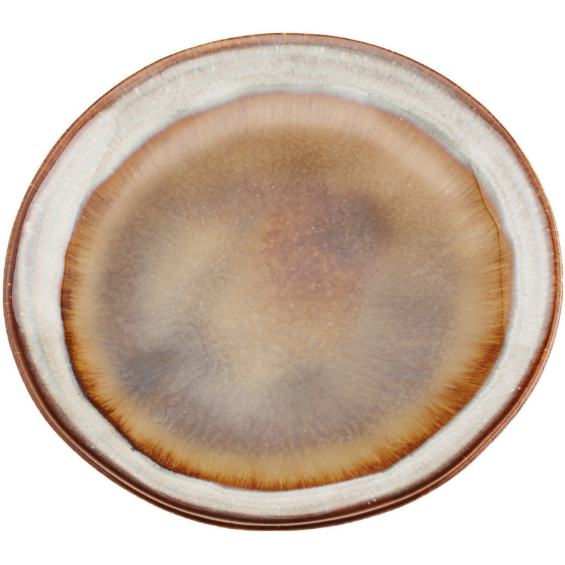 Assiette à dessert rustique chic Ronde 17 cm Céramique Vert de gris Marron foncé Beige The Comporta 