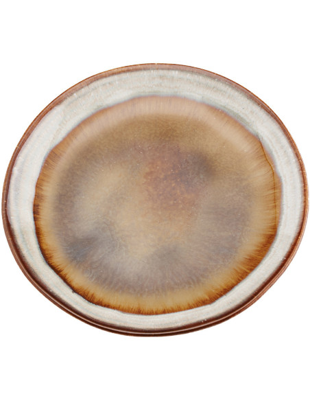 Assiette à dessert rustique chic Ronde 17 cm Céramique Vert de gris Marron foncé Beige The Comporta 