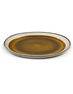 Assiette plate rustique chic Ronde 22 cm Céramique Vert de gris Marron foncé Beige The Comporta 