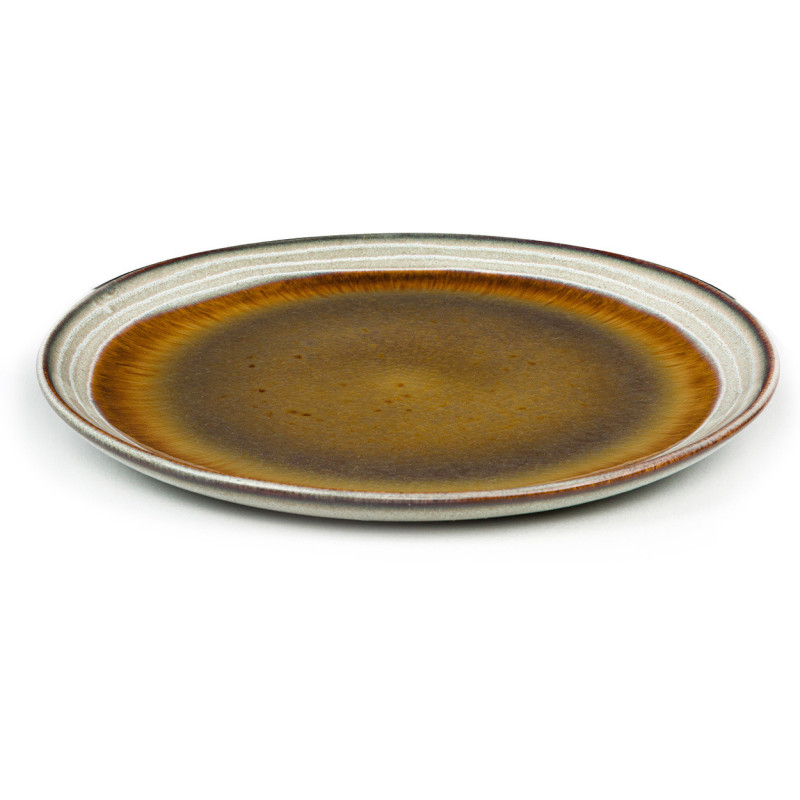 Assiette plate rustique chic Ronde 22 cm Céramique Vert de gris Marron foncé Beige The Comporta 