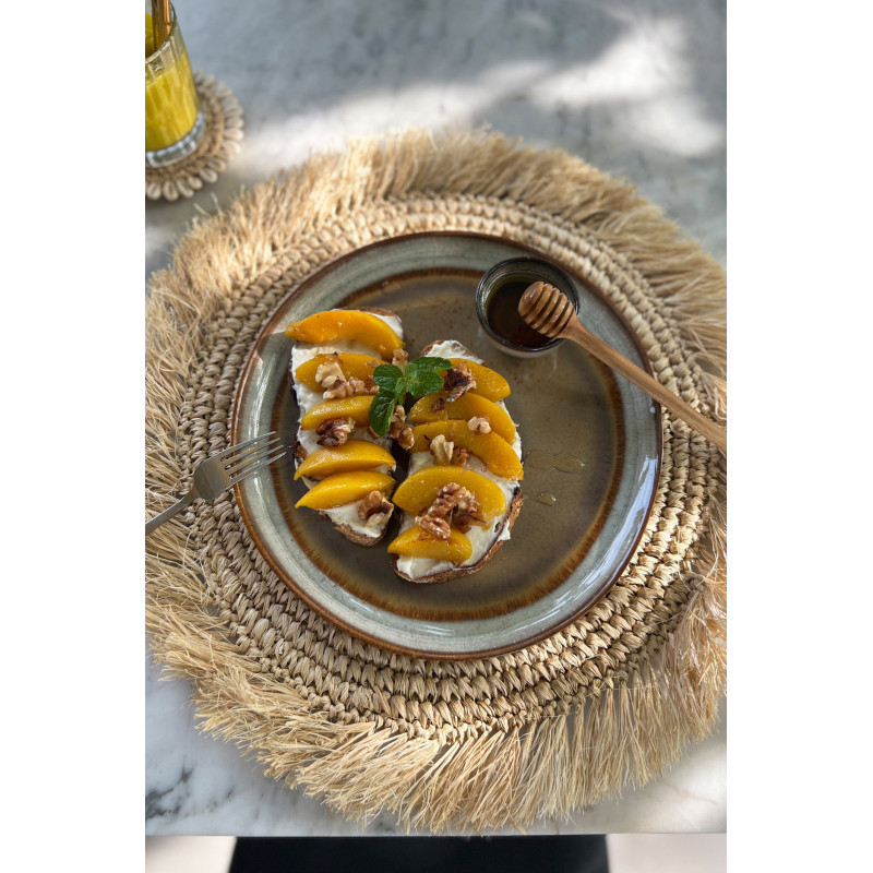 Assiette plate rustique chic Ronde 22 cm Céramique Vert de gris Marron foncé Beige The Comporta 