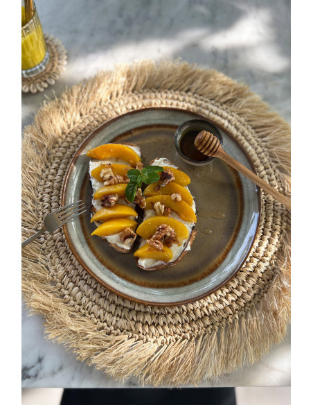 Assiette plate rustique chic Ronde 22 cm Céramique Vert de gris Marron foncé Beige The Comporta 