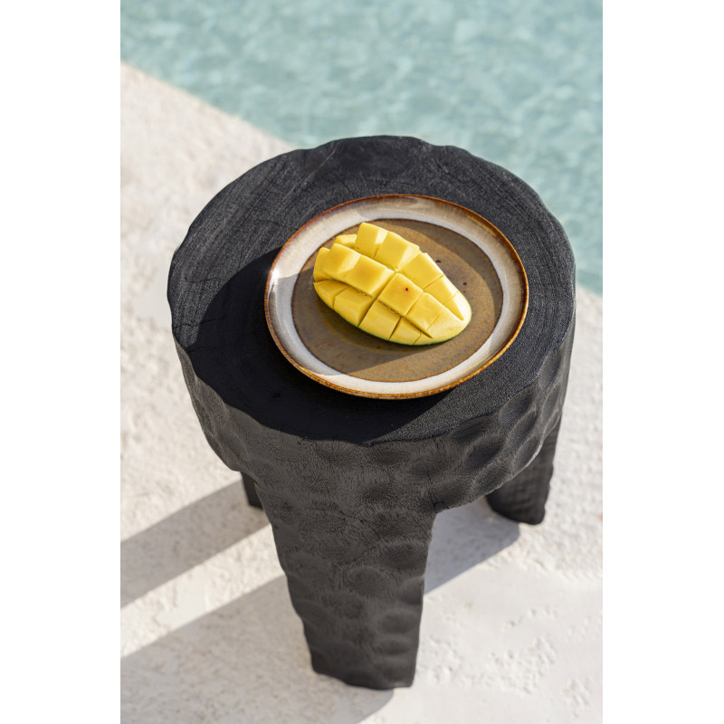 Assiette plate rustique chic Ronde 22 cm Céramique Vert de gris Marron foncé Beige The Comporta 