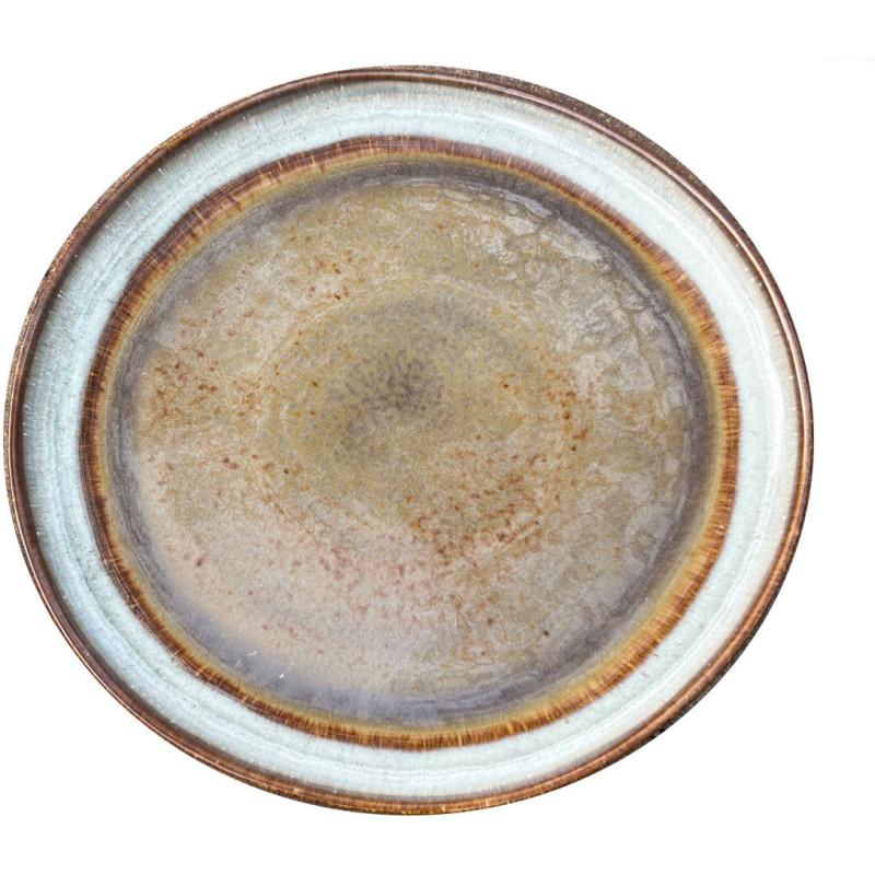 Assiette plate rustique chic Ronde 22 cm Céramique Vert de gris Marron foncé Beige The Comporta 