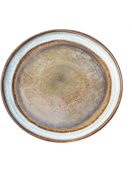 Assiette plate rustique chic Ronde 22 cm Céramique Vert de gris Marron foncé Beige The Comporta 