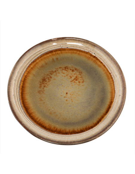 Assiette plate rustique chic Ronde 22 cm Céramique Vert de gris Marron foncé Beige The Comporta 