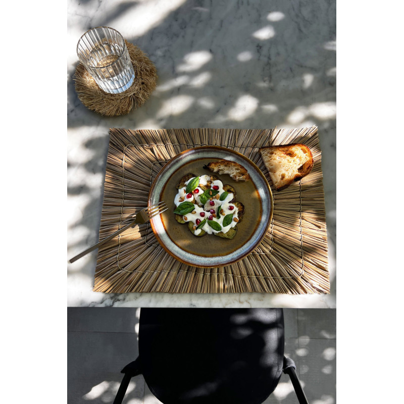 Assiette plate rustique chic Ronde 22 cm Céramique Vert de gris Marron foncé Beige The Comporta 