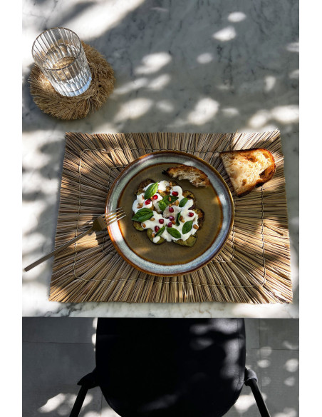 Assiette plate rustique chic Ronde 22 cm Céramique Vert de gris Marron foncé Beige The Comporta 