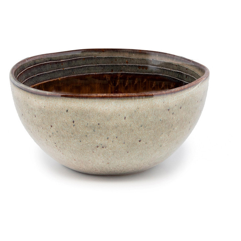 Bol petit-déjeuner rustique chic Rond 12 cm Céramique Vert de gris Marron foncé Beige The Comporta 