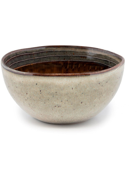 Bol petit-déjeuner rustique chic Rond 12 cm Céramique Vert de gris Marron foncé Beige The Comporta 