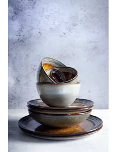 Bol petit-déjeuner rustique chic Rond 12 cm Céramique Vert de gris Marron foncé Beige The Comporta Bazar Bizar - 2