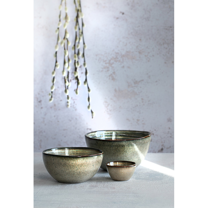 Bol petit-déjeuner rustique chic Rond 12 cm Céramique Vert de gris Marron foncé Beige The Comporta 
