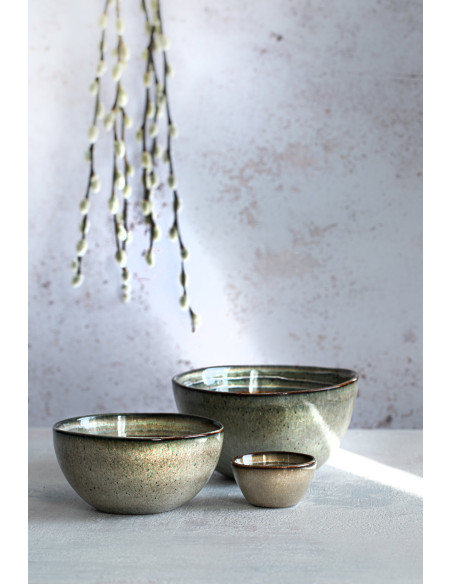 Bol petit-déjeuner rustique chic Rond 12 cm Céramique Vert de gris Marron foncé Beige The Comporta 