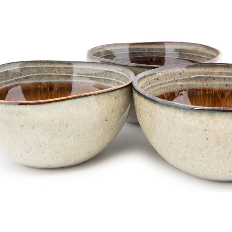 Bol petit-déjeuner rustique chic Rond 12 cm Céramique Vert de gris Marron foncé Beige The Comporta 
