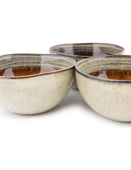 Bol petit-déjeuner rustique chic Rond 12 cm Céramique Vert de gris Marron foncé Beige The Comporta 
