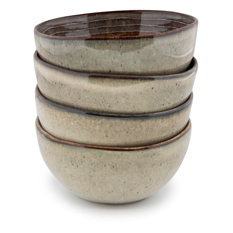 Bol petit-déjeuner rustique chic Rond 12 cm Céramique Vert de gris Marron foncé Beige The Comporta 