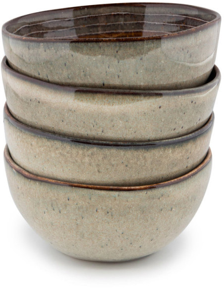 Bol petit-déjeuner rustique chic Rond 12 cm Céramique Vert de gris Marron foncé Beige The Comporta 