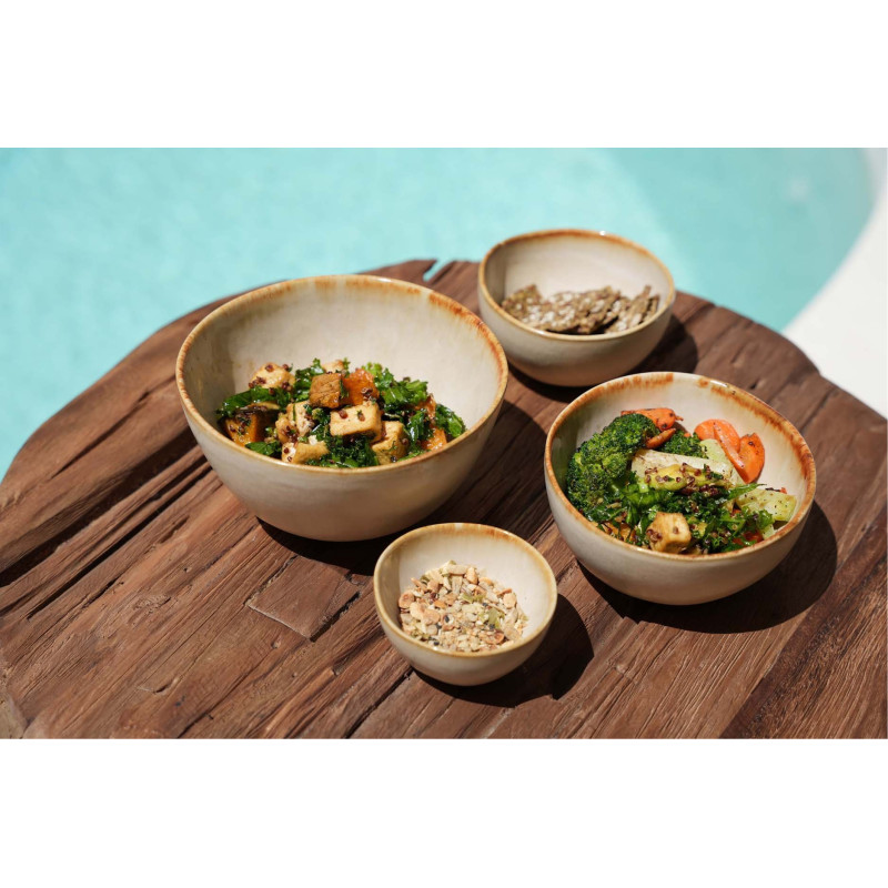 Bol à apéritif wabi-sabi japandi Rond 12 cm Grès Blanc Marron The Cascais 