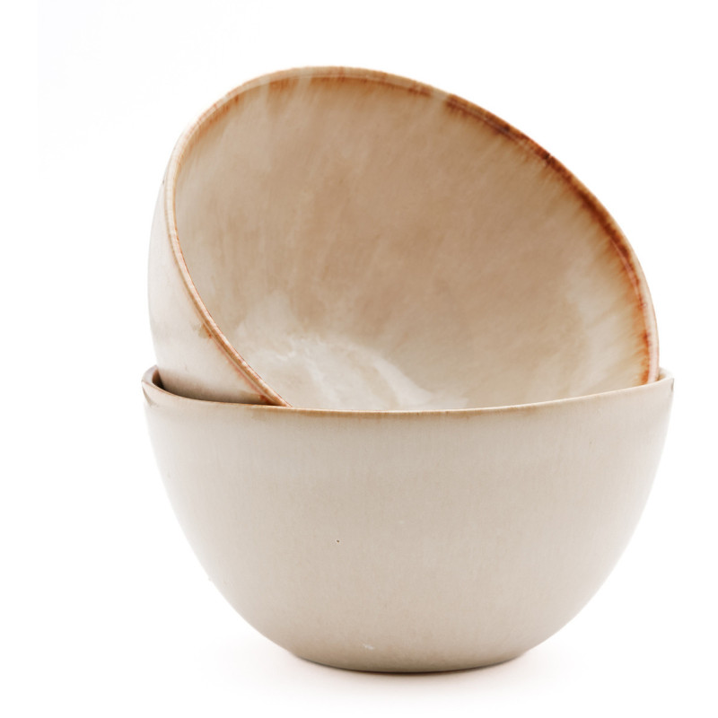 Bol à apéritif wabi-sabi japandi Rond 12 cm Grès Blanc Marron The Cascais 