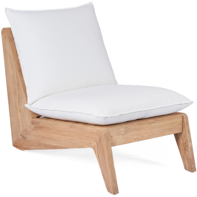 Fauteuil de jardin original en Bois de teck recyclé Naturel Tissu Blanc The Lazy 