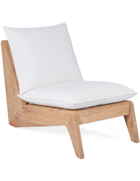 Fauteuil de jardin original en Bois de teck recyclé Naturel Tissu Blanc The Lazy 