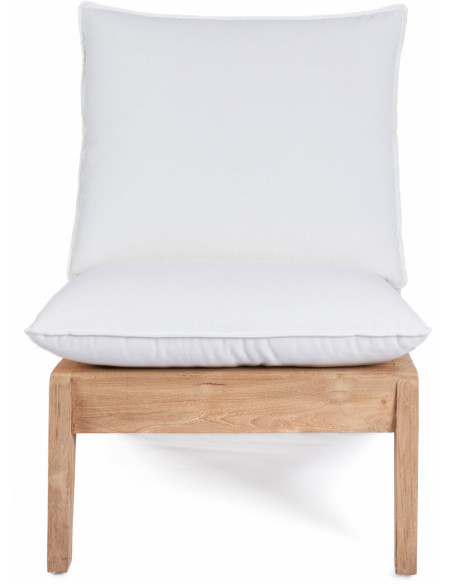 Fauteuil de jardin original en Bois de teck recyclé Naturel Tissu Blanc The Lazy 
