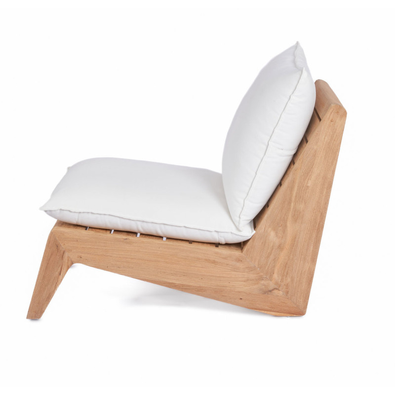 Fauteuil de jardin original en Bois de teck recyclé Naturel Tissu Blanc The Lazy 