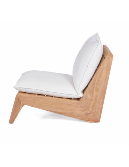 Fauteuil de jardin original en Bois de teck recyclé Naturel Tissu Blanc The Lazy 