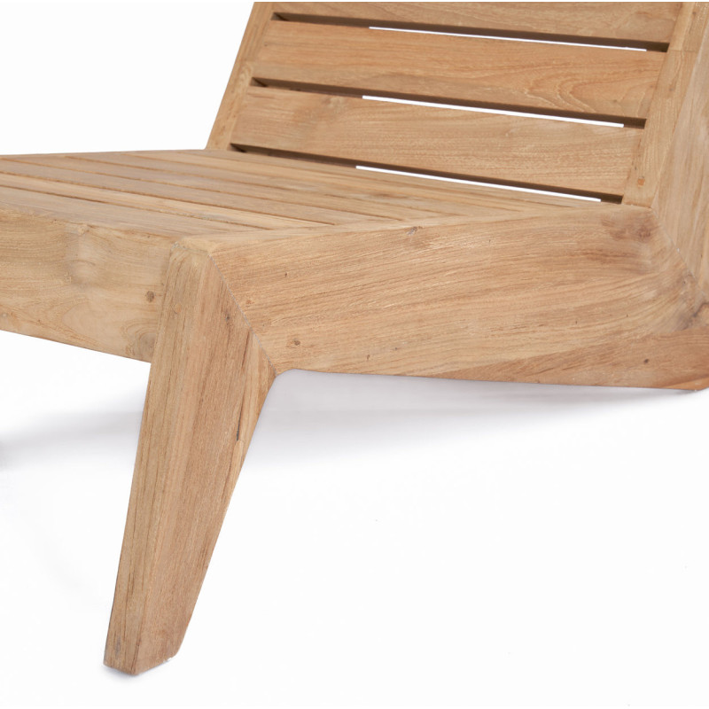 Fauteuil de jardin original en Bois de teck recyclé Naturel Tissu Blanc The Lazy 