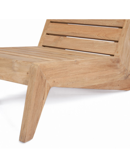 Fauteuil de jardin original en Bois de teck recyclé Naturel Tissu Blanc The Lazy 