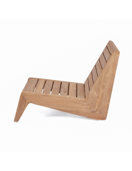 Fauteuil de jardin original en Bois de teck recyclé Naturel Tissu Blanc The Lazy 