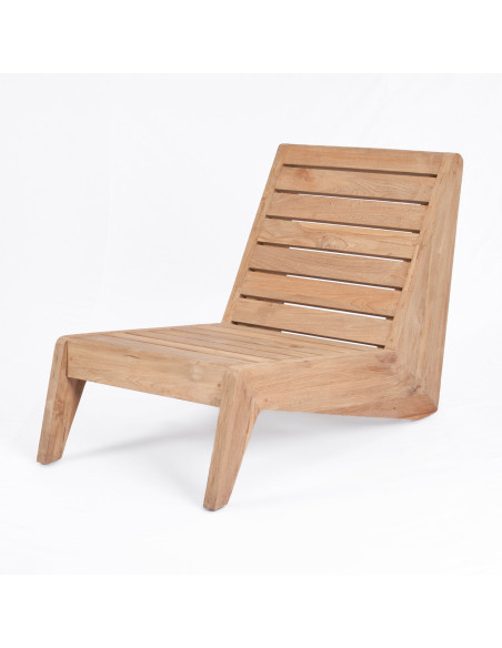 Fauteuil de jardin original en Bois de teck recyclé Naturel Tissu Blanc The Lazy 