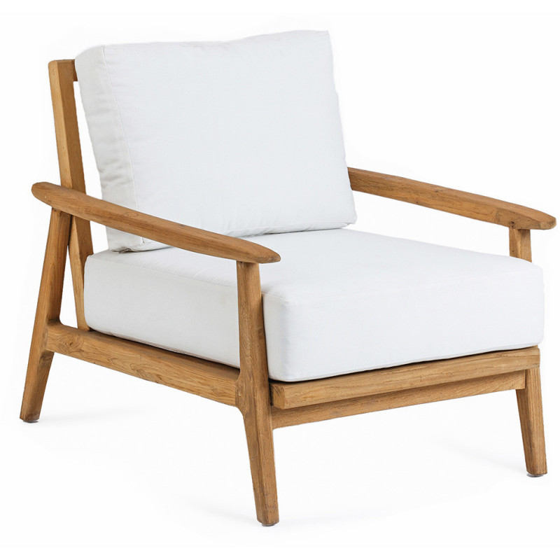 Fauteuil de jardin moderne en Bois de teck recyclé Naturel Tissu Blanc The Gilimanuk 
