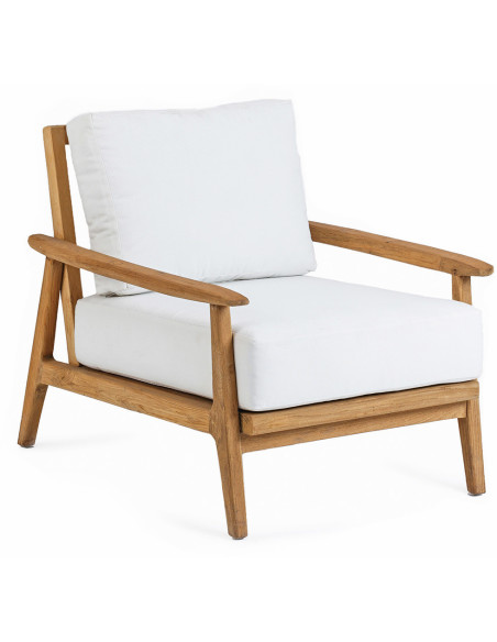 Fauteuil de jardin moderne en Bois de teck recyclé Naturel Tissu Blanc The Gilimanuk 