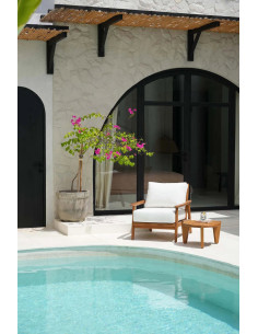 Fauteuil de jardin moderne en Bois de teck recyclé Naturel Tissu Blanc The Gilimanuk 