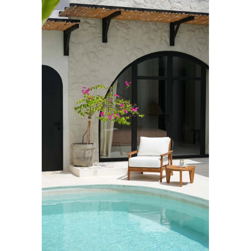 Fauteuil de jardin moderne en Bois de teck recyclé Naturel Tissu Blanc The Gilimanuk 