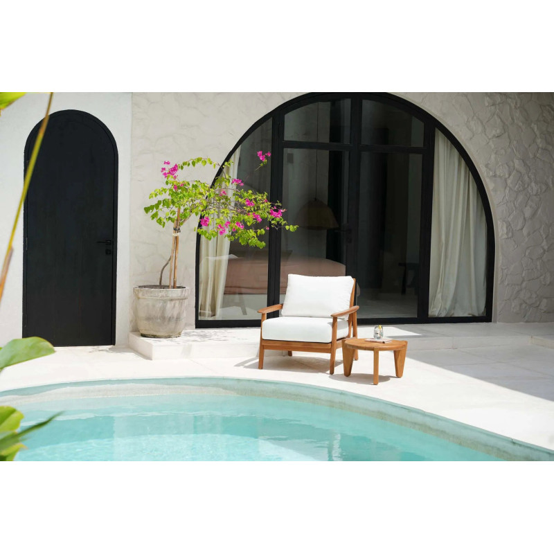 Fauteuil de jardin moderne en Bois de teck recyclé Naturel Tissu Blanc The Gilimanuk 