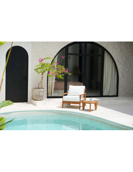 Fauteuil de jardin moderne en Bois de teck recyclé Naturel Tissu Blanc The Gilimanuk 