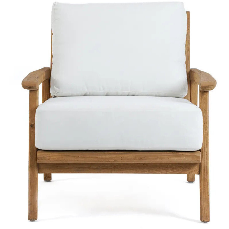 Fauteuil de jardin moderne en Bois de teck recyclé Naturel Tissu Blanc The Gilimanuk 