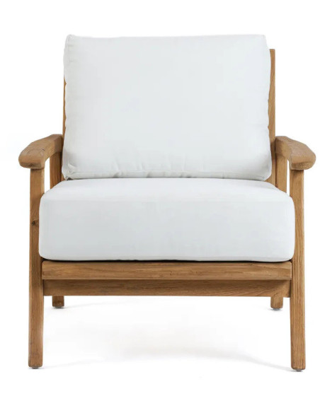 Fauteuil de jardin moderne en Bois de teck recyclé Naturel Tissu Blanc The Gilimanuk 