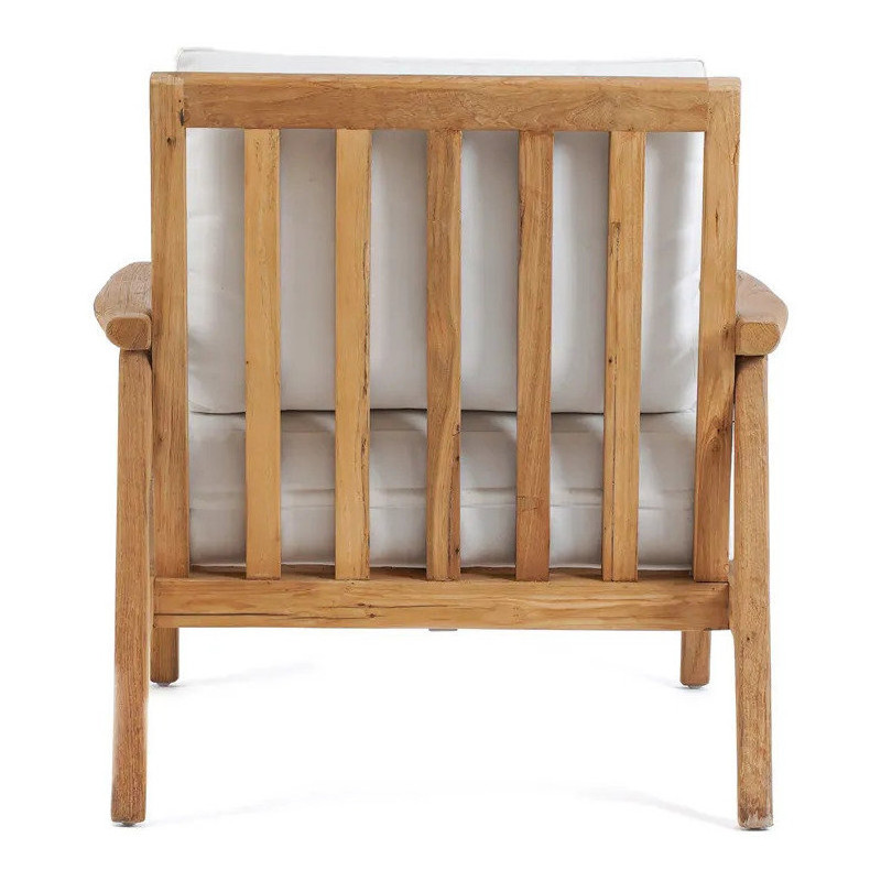 Fauteuil de jardin moderne en Bois de teck recyclé Naturel Tissu Blanc The Gilimanuk 