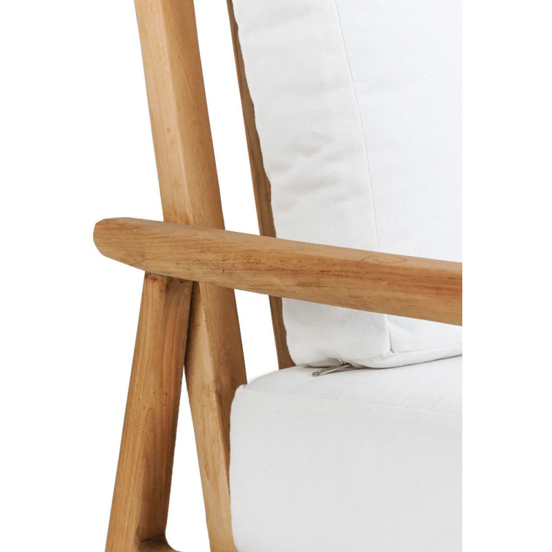 Fauteuil de jardin moderne en Bois de teck recyclé Naturel Tissu Blanc The Gilimanuk 