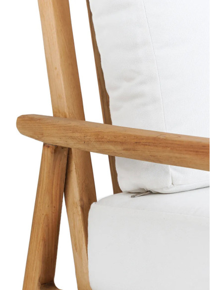 Fauteuil de jardin moderne en Bois de teck recyclé Naturel Tissu Blanc The Gilimanuk 